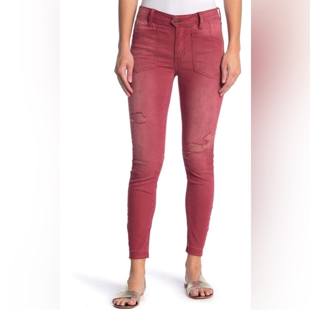 Free People Distressed Ivy Midrise Skinny Jeans Saddle Red Size 29 NWT